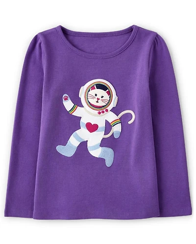 Girls Embroidered Astronaut Top - Comet Club