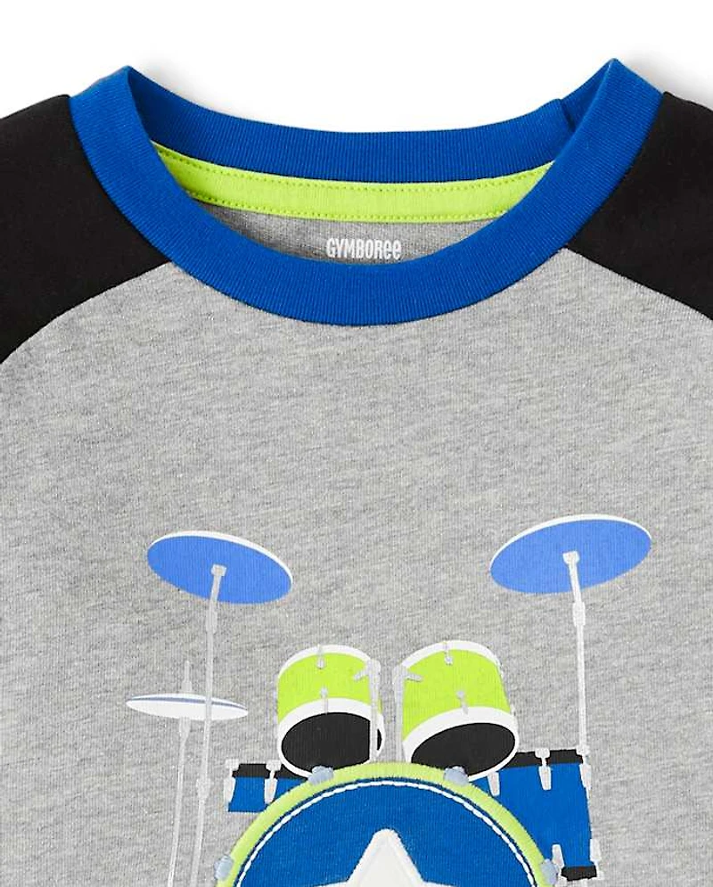 Boys Embroidered Drums Raglan Top - Rock Academy