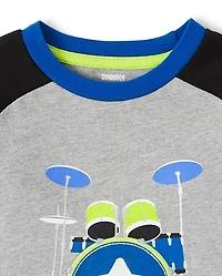 Boys Embroidered Drums Raglan Top - Rock Academy