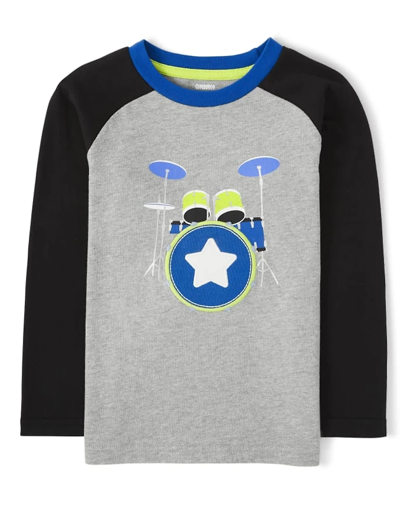 Boys Embroidered Drums Raglan Top - Rock Academy