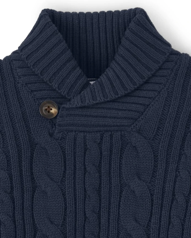 Boys Cable Knit Shawl Sweater - Uniform