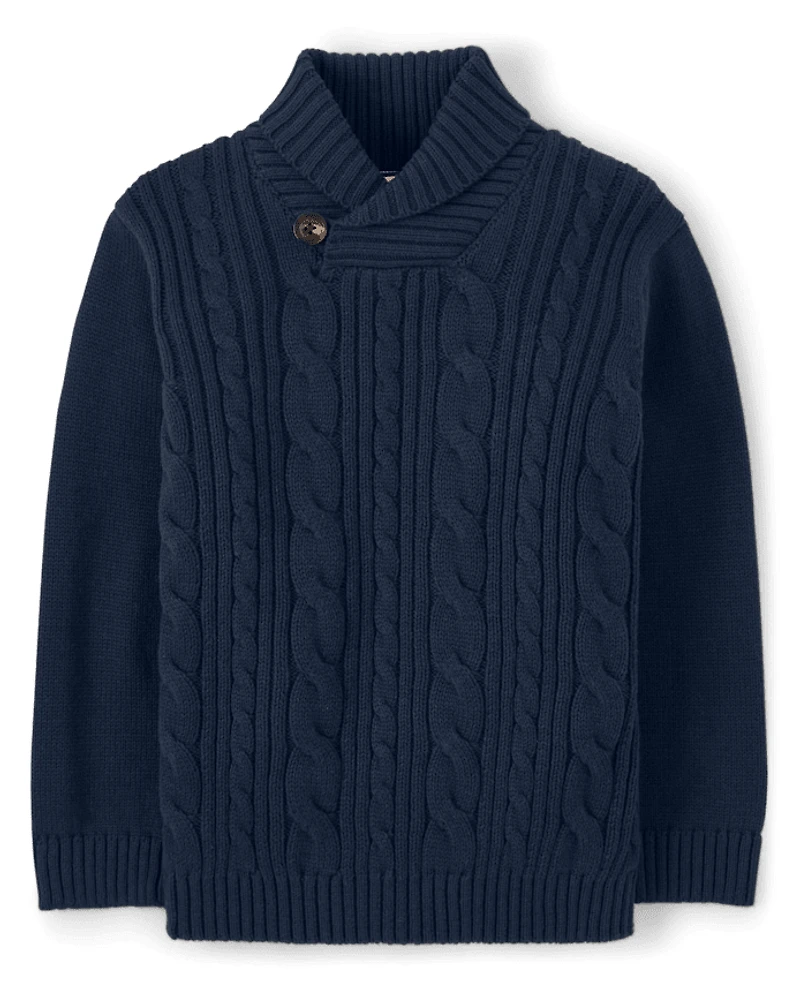 Boys Cable Knit Shawl Sweater - Uniform