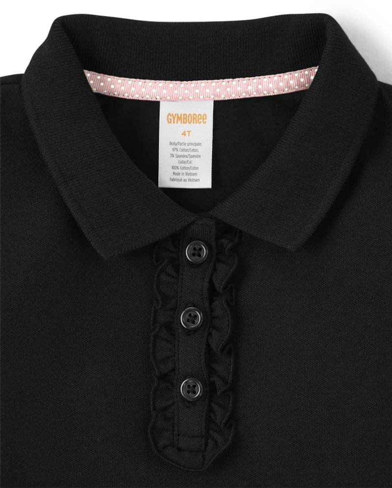 Girls Stain-Resistant Ruffle Polo