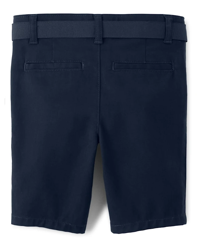 Girls Stain and Wrinkle-Resistant Belted Chino Shorts - Uniform