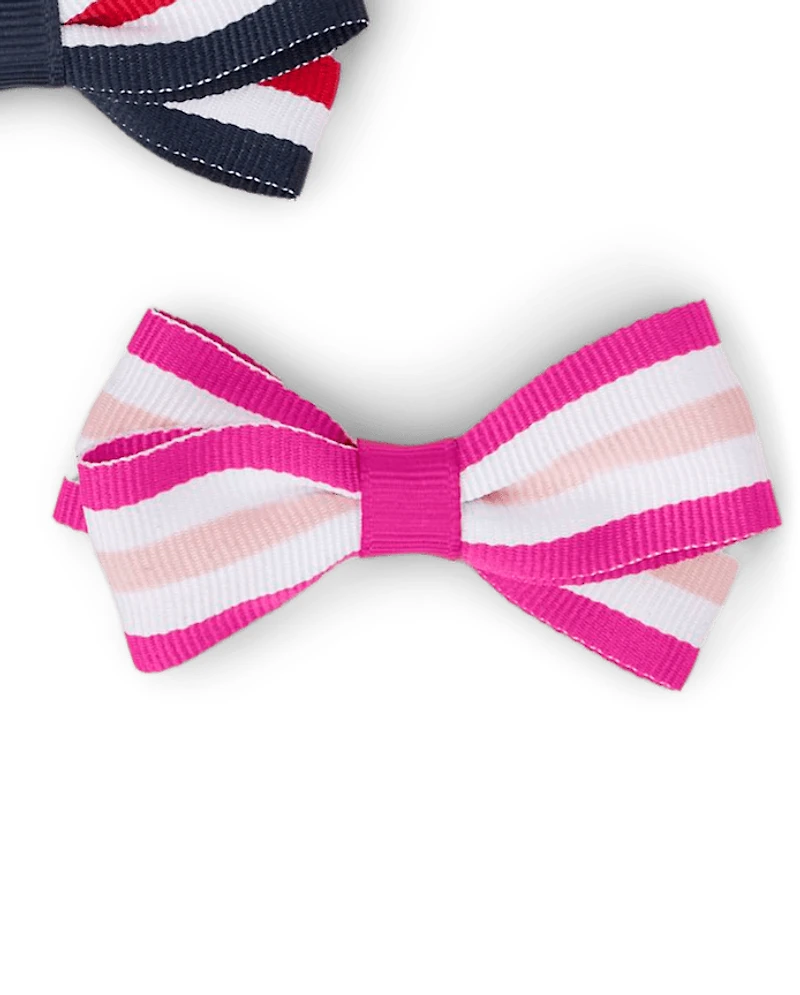 Girls Striped Bow Hair Clips 4-Pack - Uniform