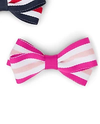 Girls Striped Bow Hair Clips 4-Pack - Uniform