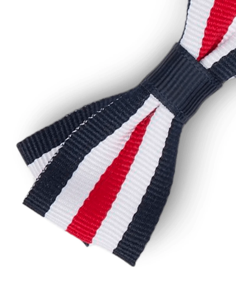 Girls Striped Bow Hair Clips 4-Pack - Uniform