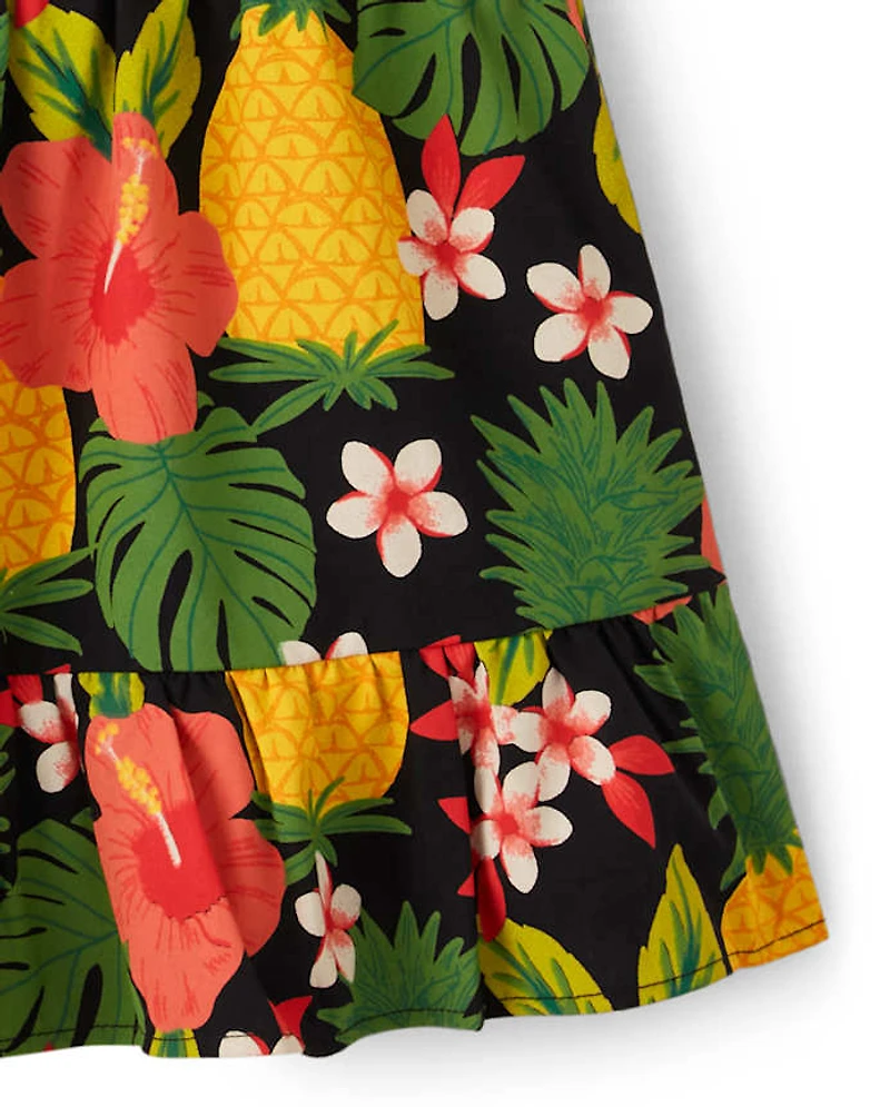 Girls Pineapple Ruffle Skort - Punch