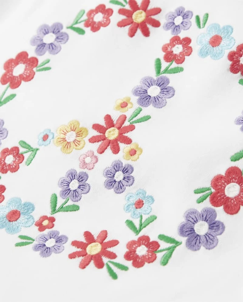 Girls Embroidered Peace Ruffle Top - Music Festival
