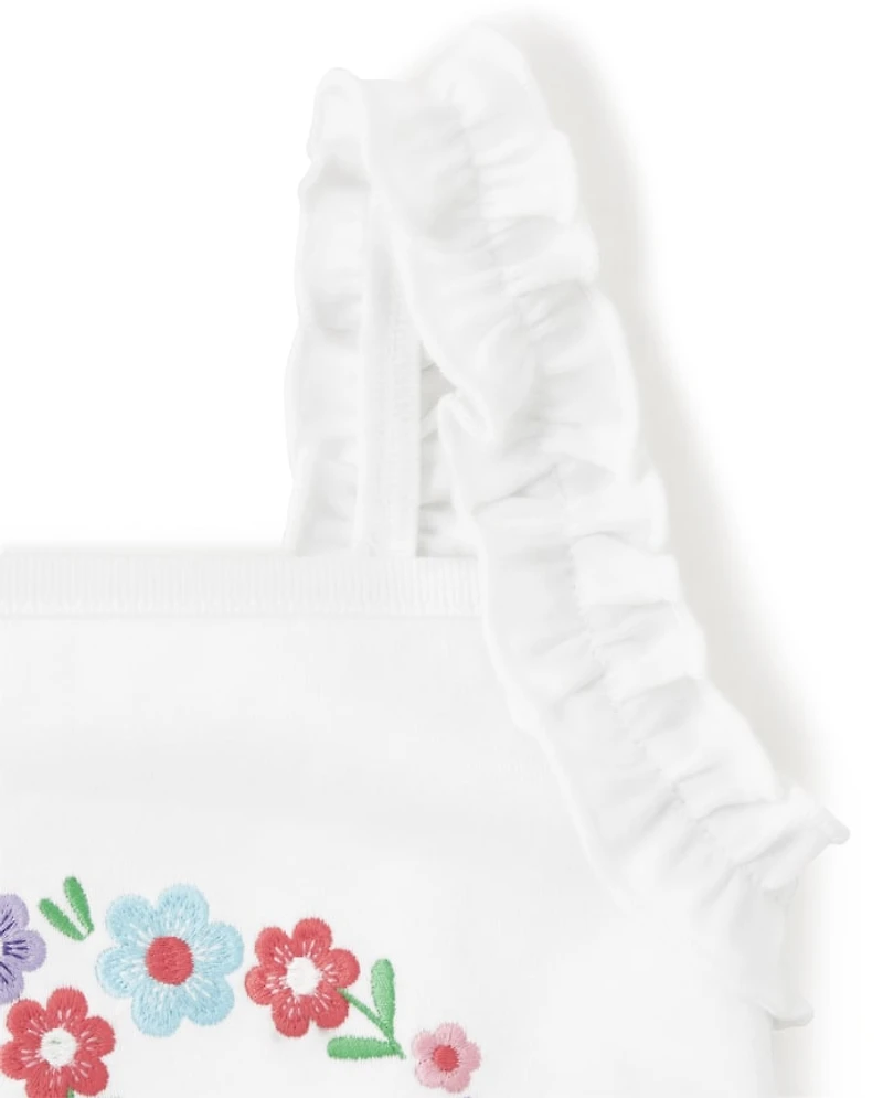 Girls Embroidered Peace Ruffle Top - Music Festival