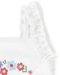 Girls Embroidered Peace Ruffle Top - Music Festival