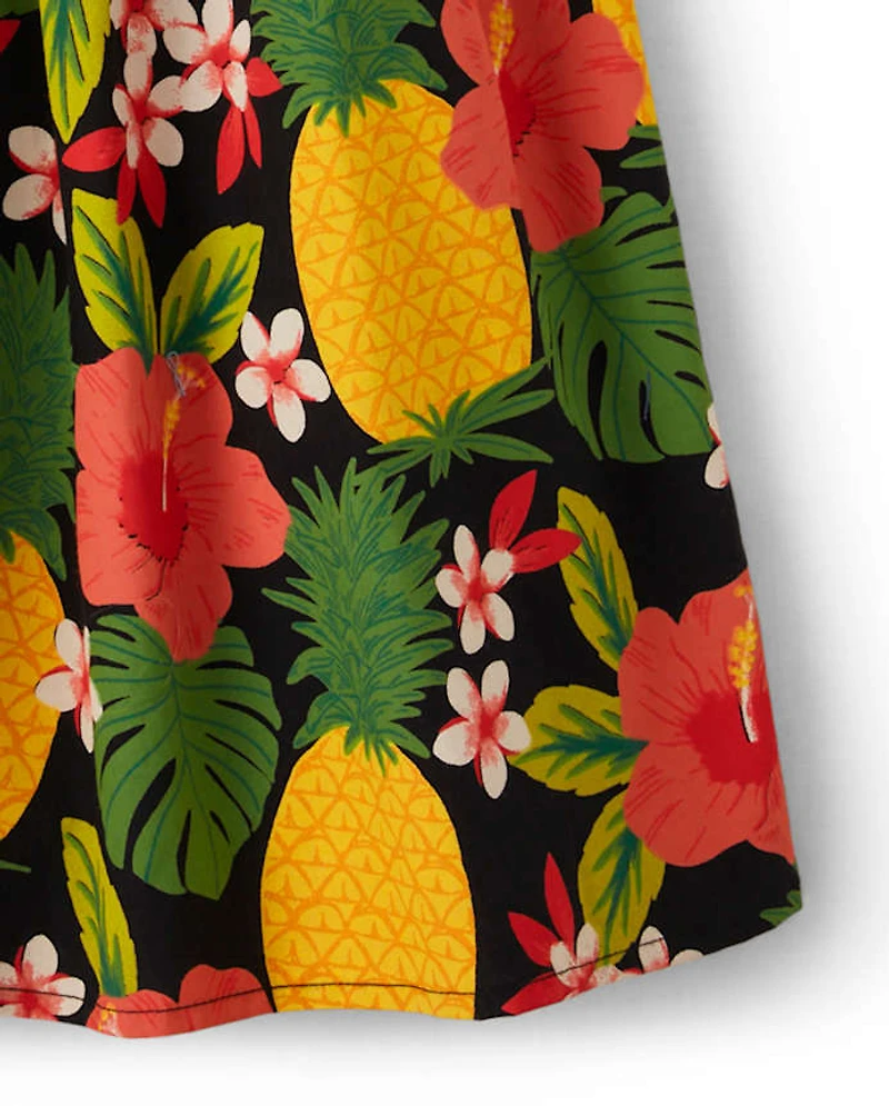 Girls Pineapple Off Shoulder Dress - Punch