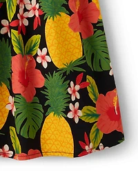 Girls Pineapple Off Shoulder Dress - Punch