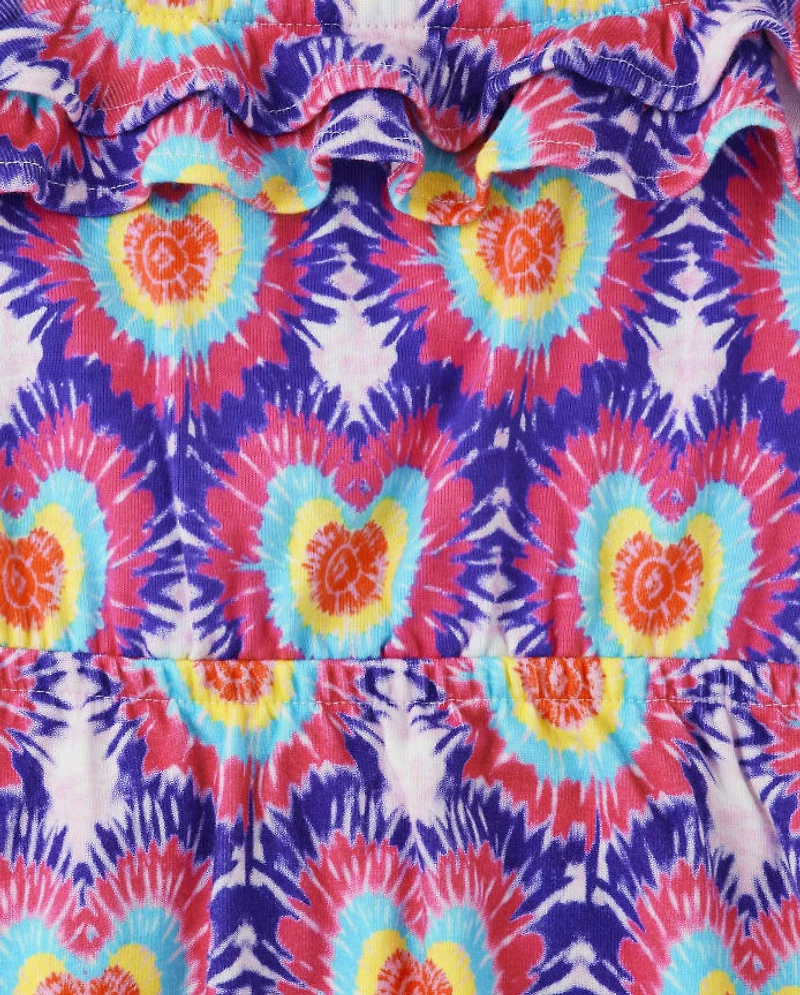 Girls Tie Dye Heart Ruffle Dress - Music Festival