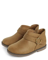 Girls Flower Buckle Booties