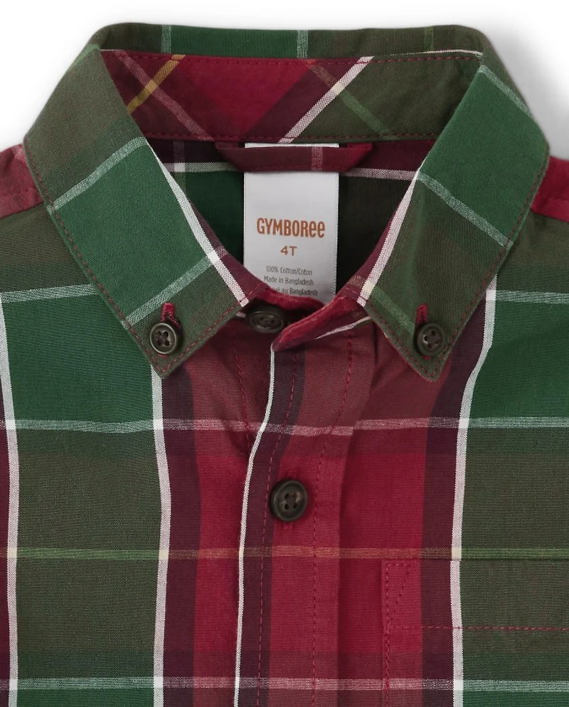 Boys Matching Family Plaid Button Up Shirt - Holiday Traditions