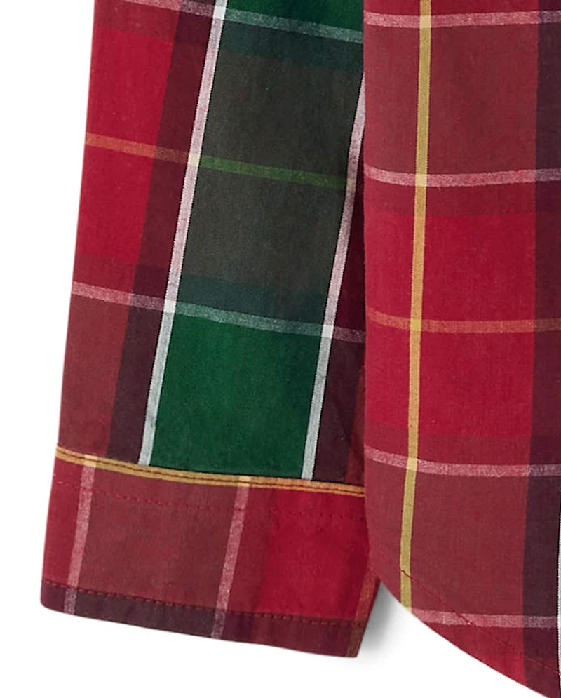Boys Matching Family Plaid Button Up Shirt - Holiday Traditions