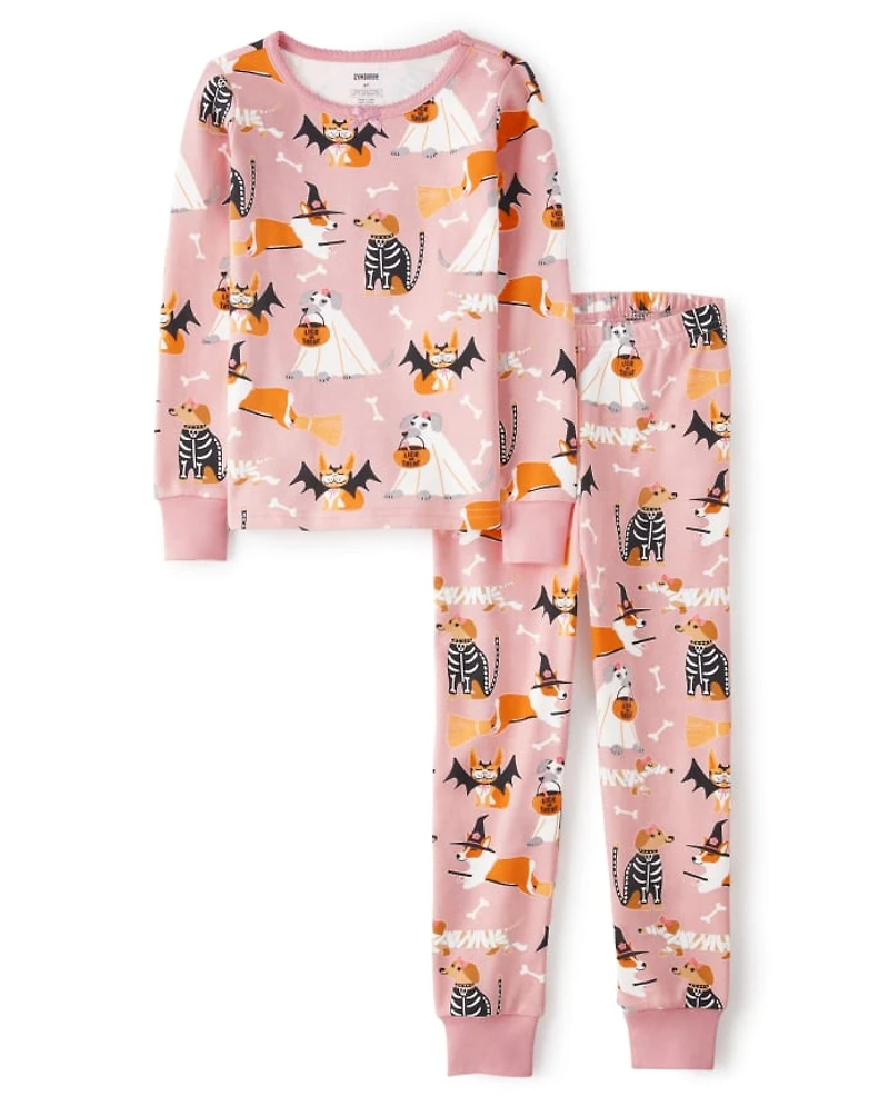 Pyjama en coton ajusté pour fille, motif chien, idéal Halloween