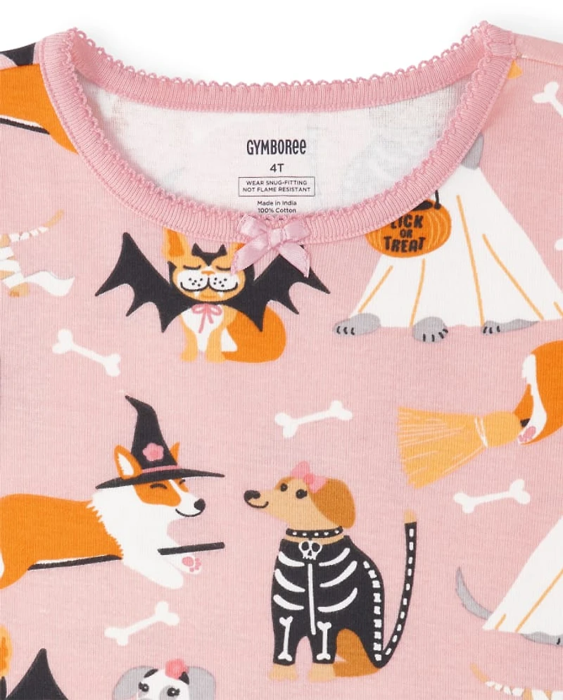Girls Halloween Dog Snug Fit Cotton Pajamas