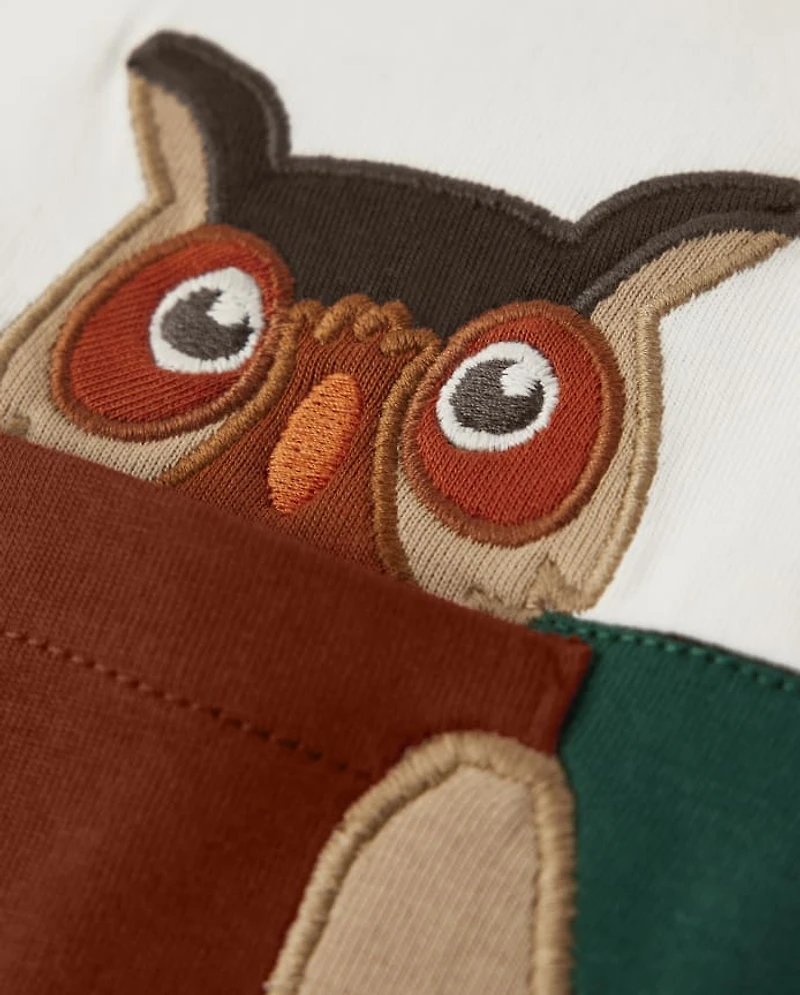 Boys Embroidered Owl Top - Autumn Harvest