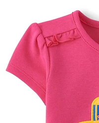 Girls Embroidered School Bus Ruffle Top - Future Artist