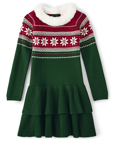 Robe chandail jacquard flocon de neige pour filles - Holiday Traditions