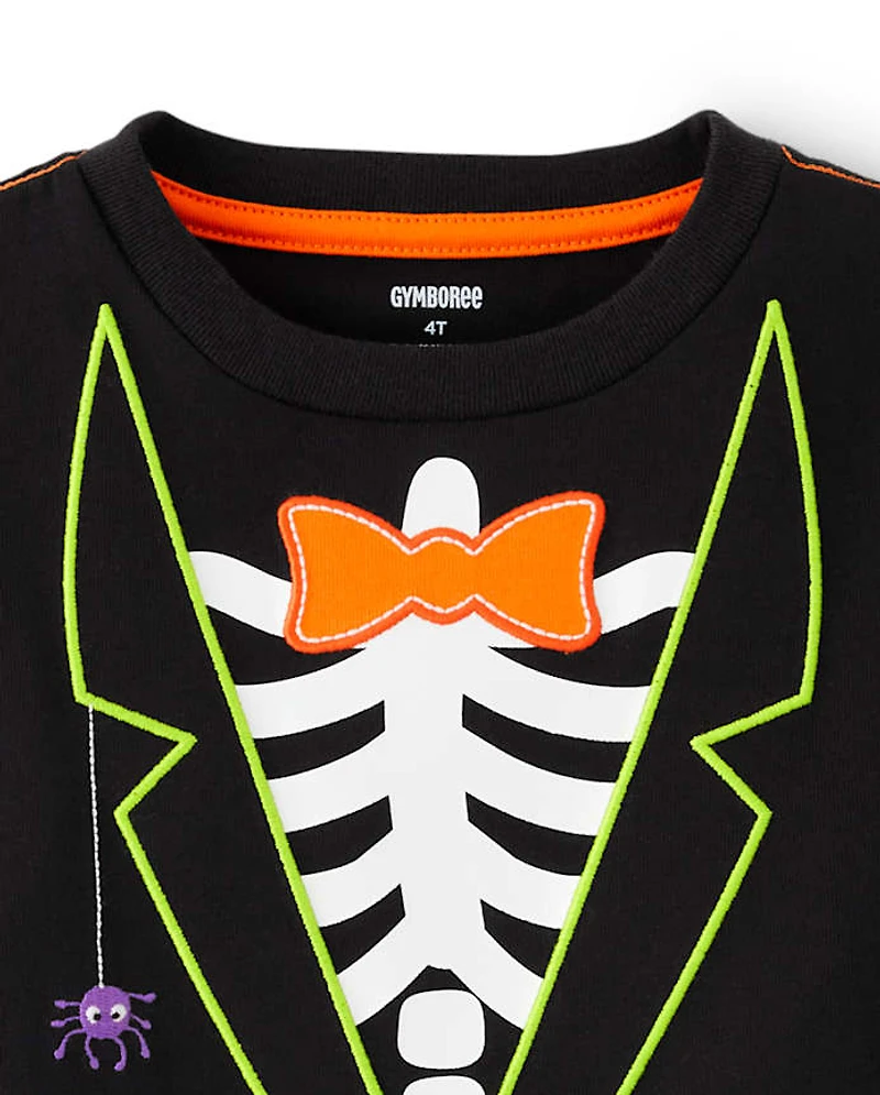Boys Embroidered Skeleton Top - Trick or Treat