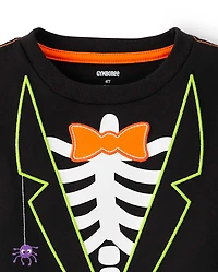 Boys Embroidered Skeleton Top - Trick or Treat