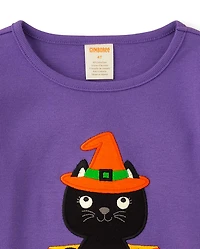 Girls Embroidered Cat Top - Trick or Treat