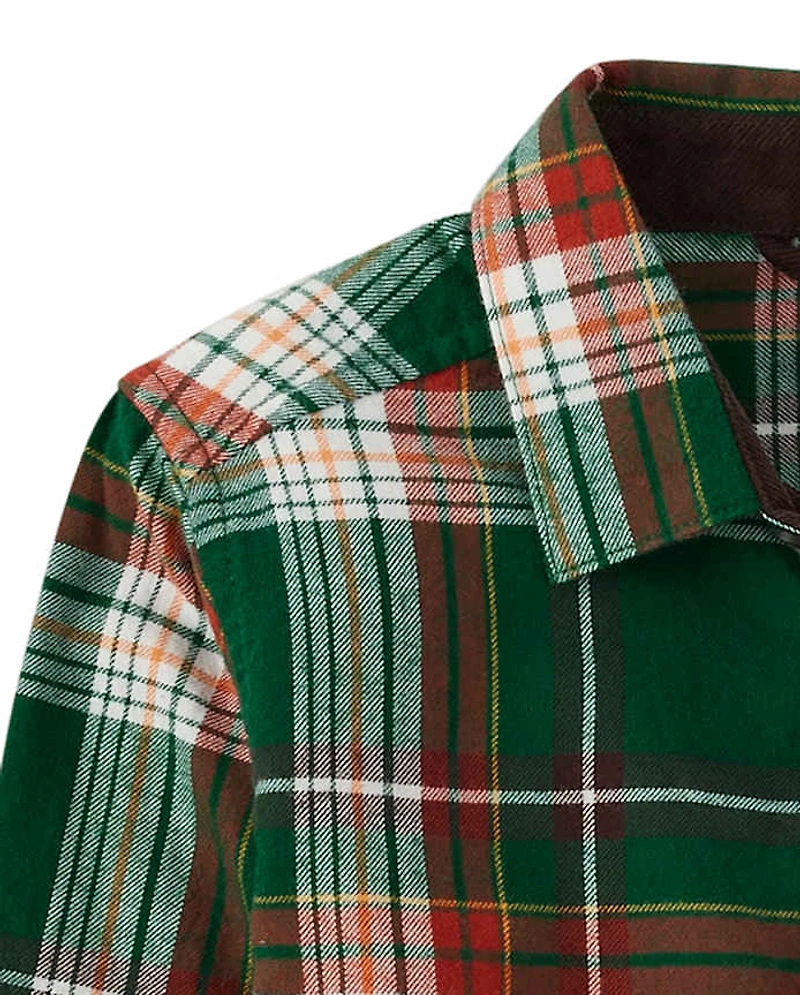 Boys Plaid Button Up Shirt - Autumn Harvest