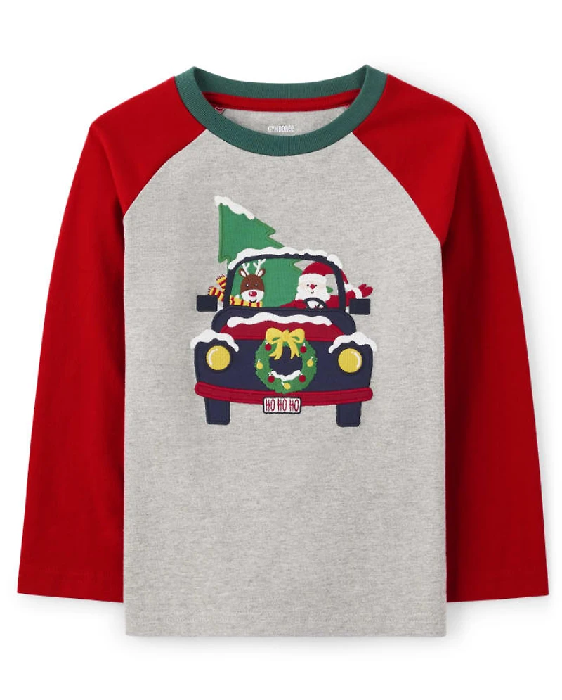 Boys Embroidered Truck Raglan Top - Holiday Express