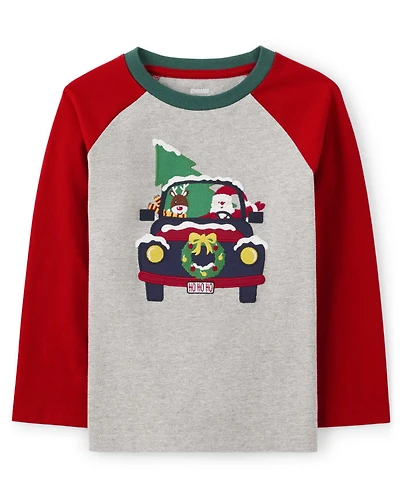 Boys Embroidered Truck Raglan Top - Holiday Express