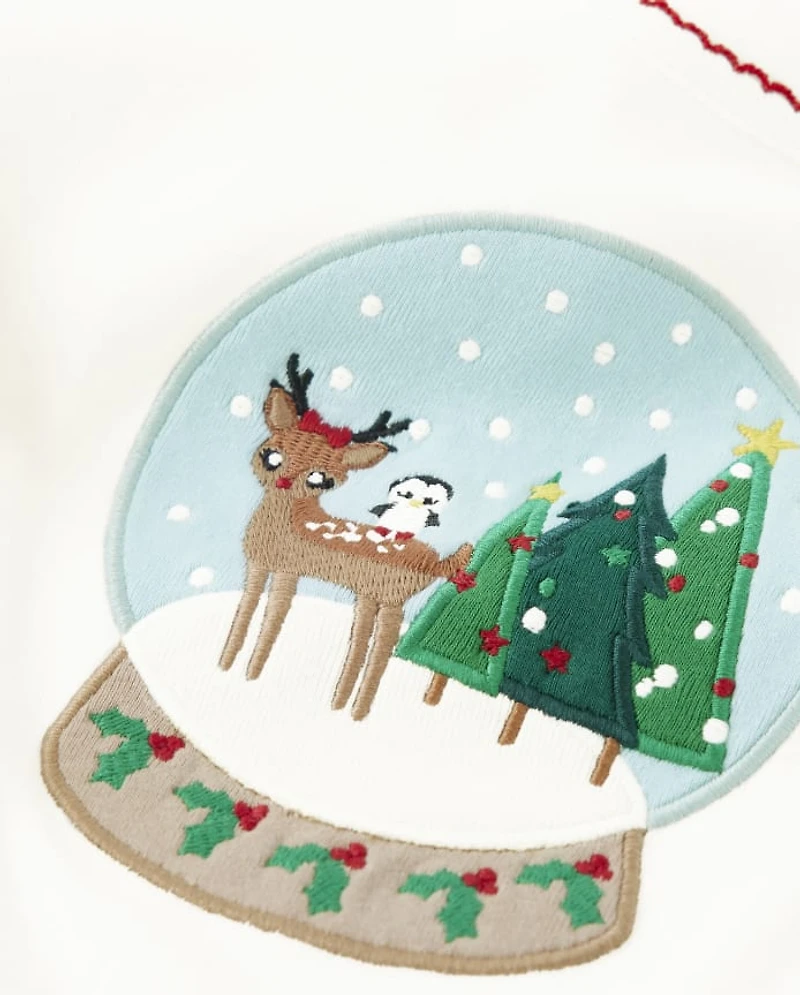Girls Embroidered Snow Globe Top - Holiday Express