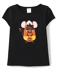 Girls Embroidered Mouse Top - Trick or Treat