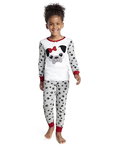 Girls Pug Snug Fit Cotton Pajamas