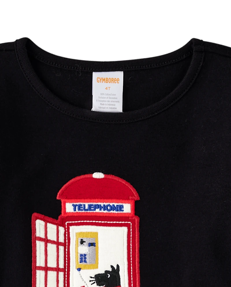 Girls Embroidered Phone Booth Top - London Calling