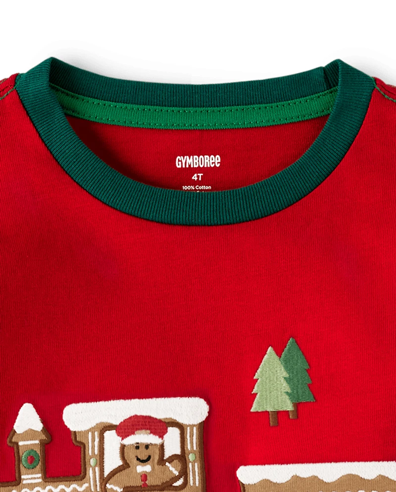 Boys Embroidered Train Layered Top - Gingerbread House