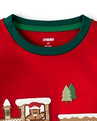 Boys Embroidered Train Layered Top - Gingerbread House