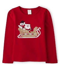 Girls Embroidered Sleigh Top - Gingerbread House