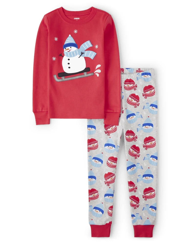 Pyjama en coton ajusté bonhomme de neige pour enfants