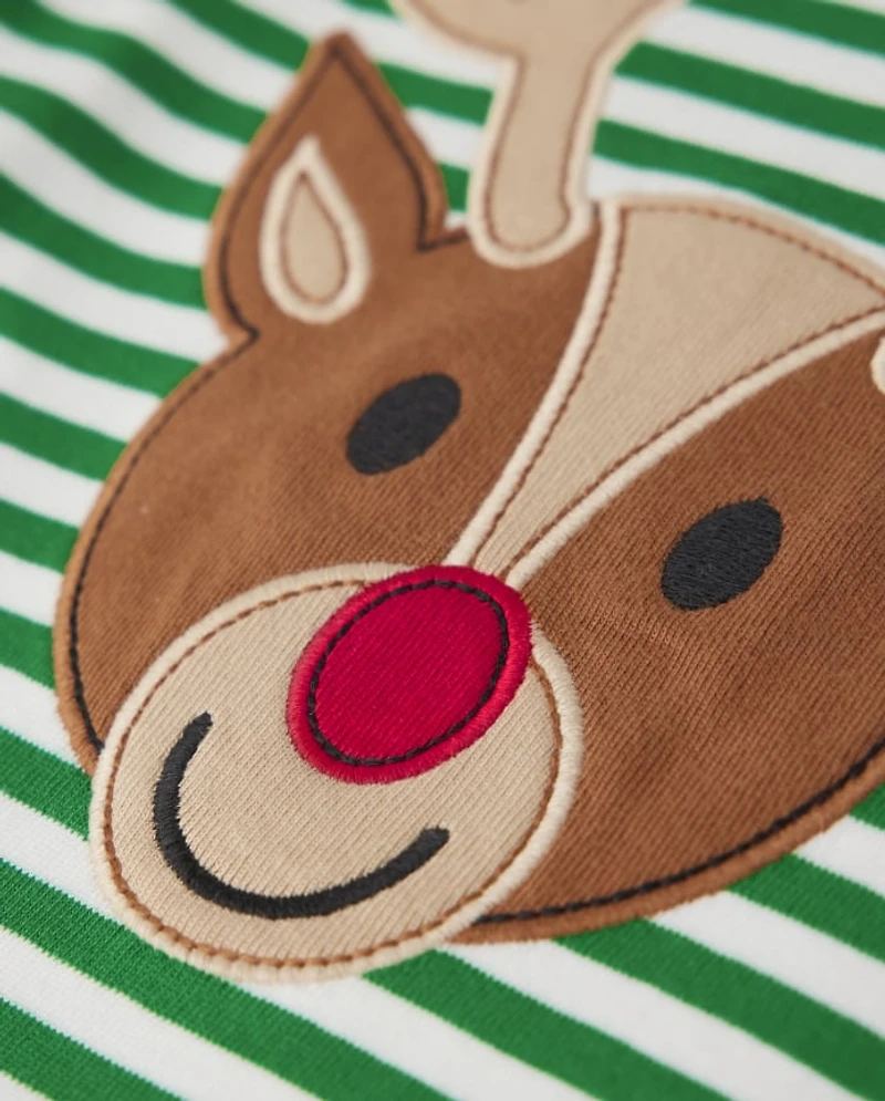 Kids Striped Reindeer Snug Fit Cotton Pajamas