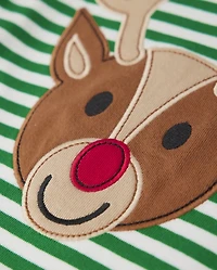 Kids Striped Reindeer Snug Fit Cotton Pajamas