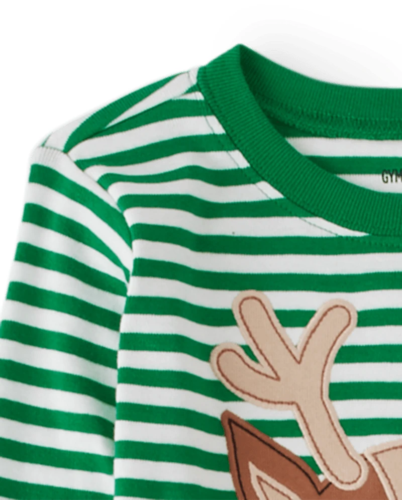Kids Striped Reindeer Snug Fit Cotton Pajamas