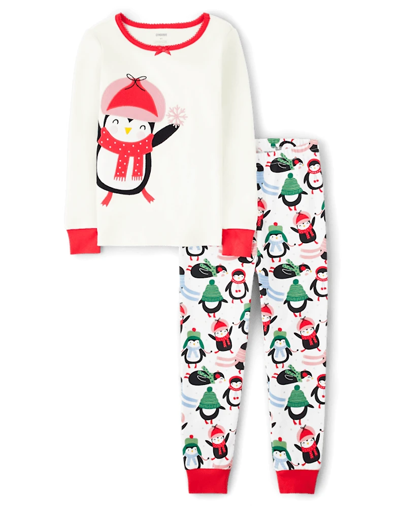 Pyjama en coton ajusté pingouin pour filles
