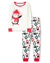 Pyjama en coton ajusté pingouin pour filles