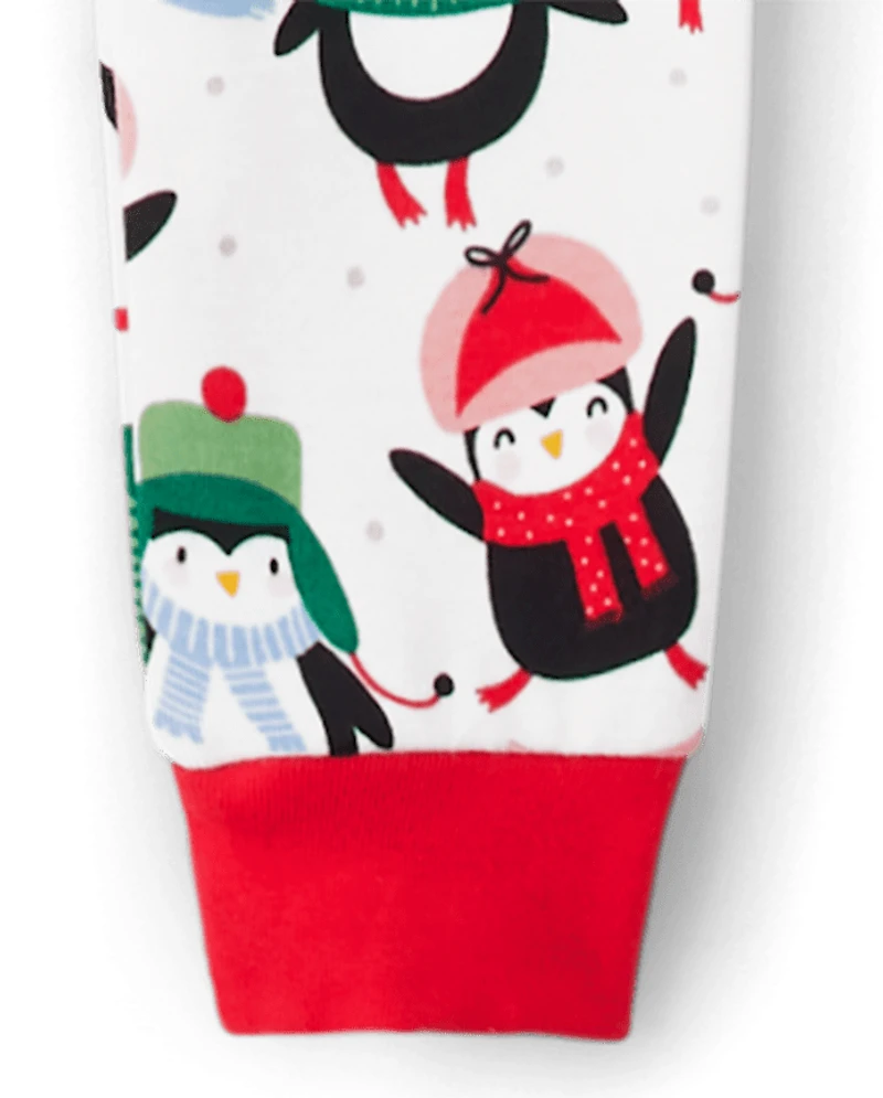 Girls Penguin Snug Fit Cotton Pajamas