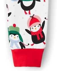 Girls Penguin Snug Fit Cotton Pajamas