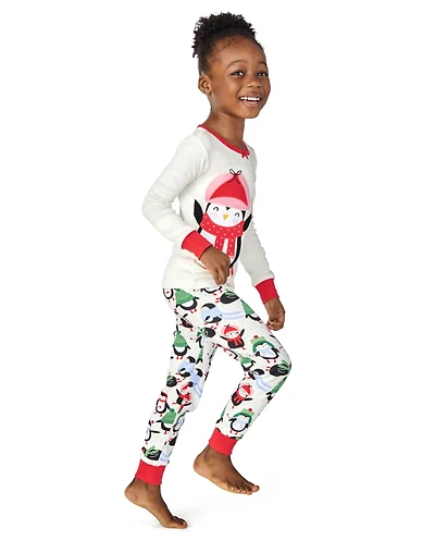Girls Penguin Snug Fit Cotton Pajamas
