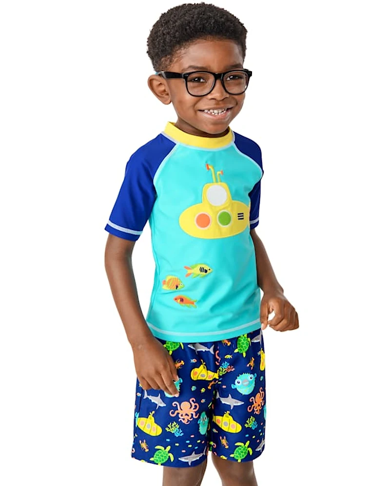 Boys Embroidered Submarine Rashguard - Splish-Splash