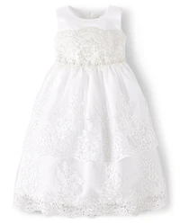 Girls Lace Applique Tiered Dress - Special Occasions